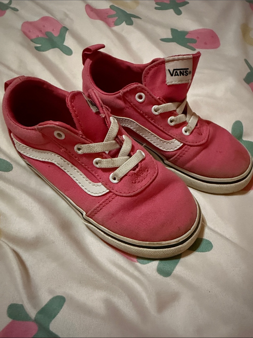 Vans Kids Pink Canvas Skate Shoes with White Stripe